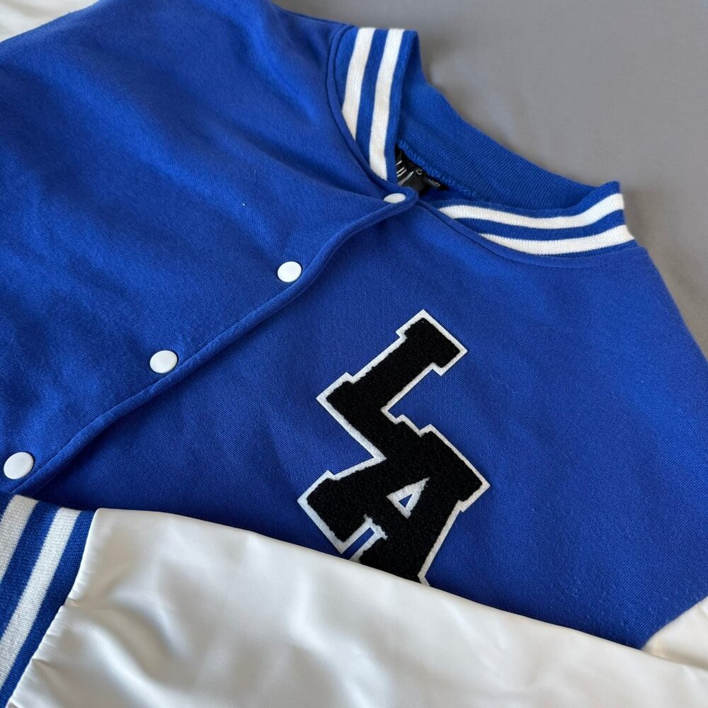 LA Varsity Jacket Blue White College Preppy School University Letter Patch W-3X